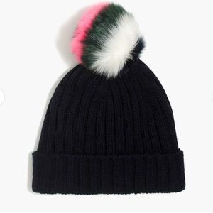 NWT JCrew Ribbed Beanie with Multi Pom Pom